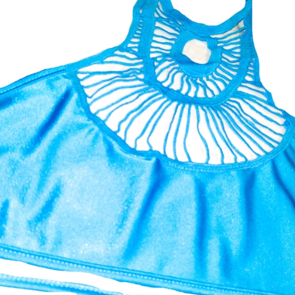 🟪Blue high neck women's S bikini top with strappy neck design - Picture 3 of 3